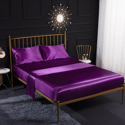 ELECTROPRIME Home Ice Silk Simulation Silk Four-Piece Pillowcase Flat Sheet Fitted Sheet Set, Size:US-King:198x203x35cm(Violet)