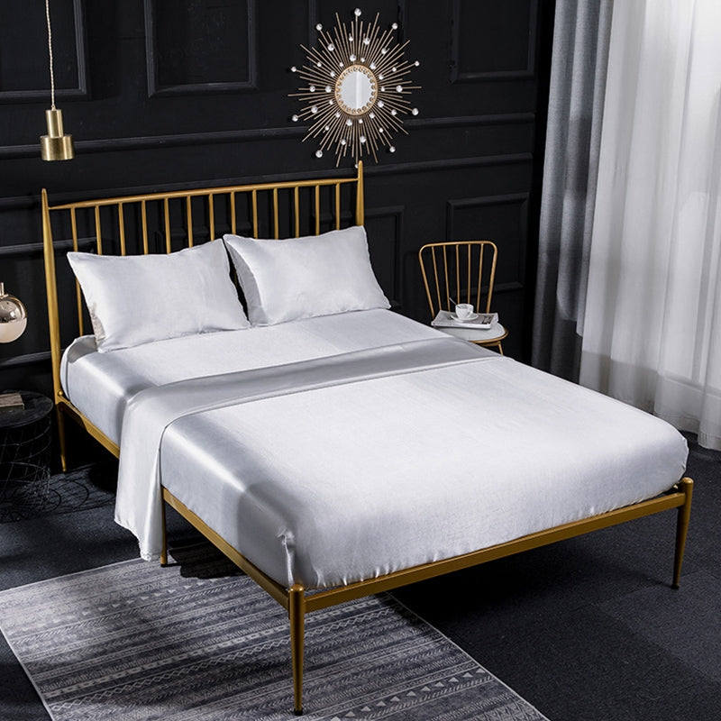 ELECTROPRIME Home Ice Silk Simulation Silk Four-Piece Pillowcase Flat Sheet Fitted Sheet Set, Size:UK-SK:180x200x35cm(White)