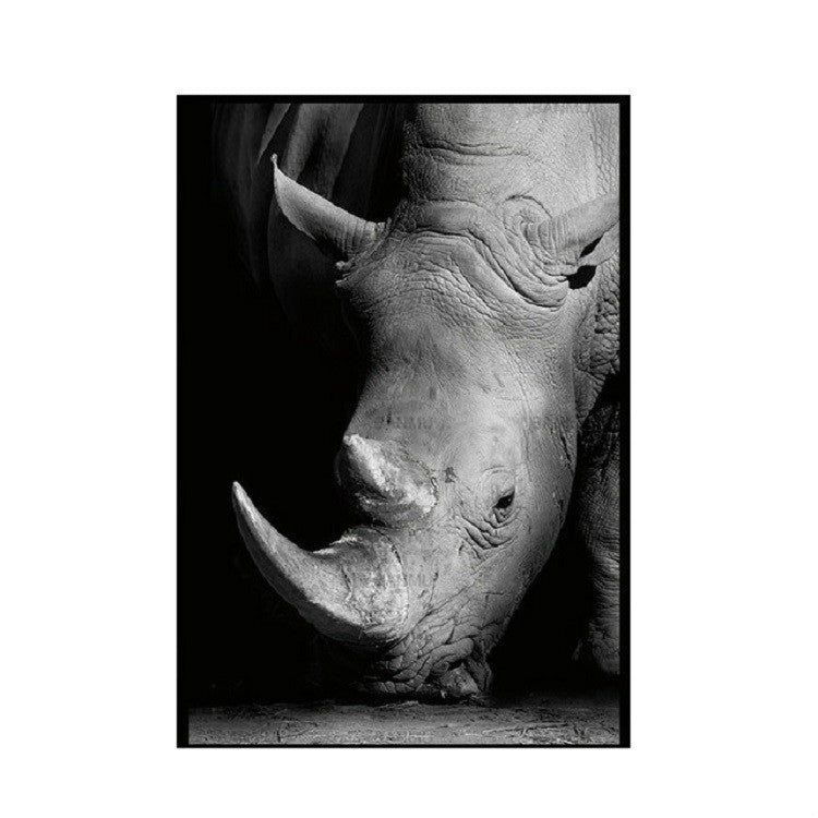 ELECTROPRIME Simple Black and White Animal Decoration Painting Study Living Room Sofa Background Wall Painting Without Frame, Size:21X30cm(Rhinoceros)