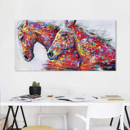 ELECTROPRIME Two Horses Watercolor Decorative Oil Painting Living Room Decoration Painting Frameless Core, Size:20 x 40 cm(Two Horses)