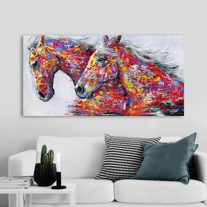 ELECTROPRIME Two Horses Watercolor Decorative Oil Painting Living Room Decoration Painting Frameless Core, Size:20 x 40 cm(Two Horses)