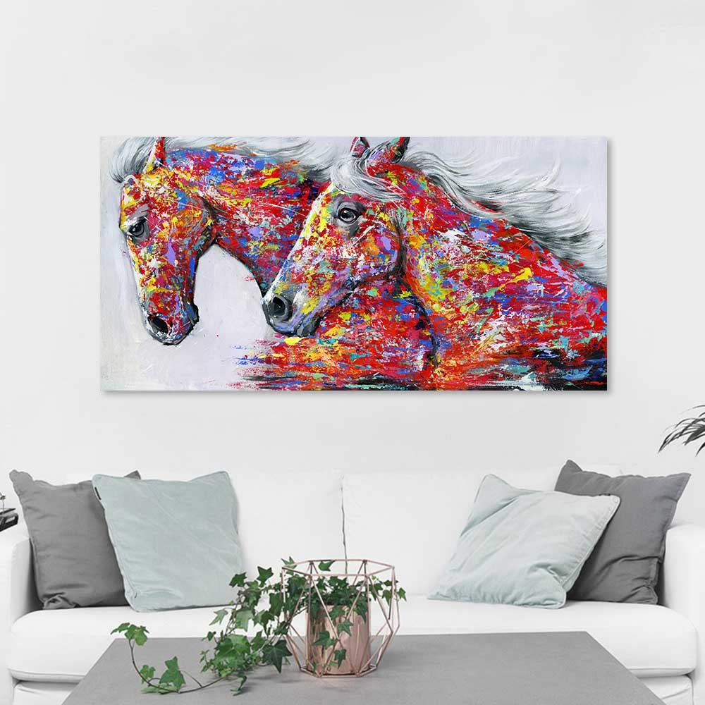 ELECTROPRIME Two Horses Watercolor Decorative Oil Painting Living Room Decoration Painting Frameless Core, Size:40 x 80 cm(Two Horses)