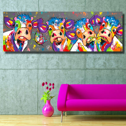 ELECTROPRIME Colorful Cows Home Decoration Canvas Painting HD Inkjet Frameless Painting Core, Size:30×90cm