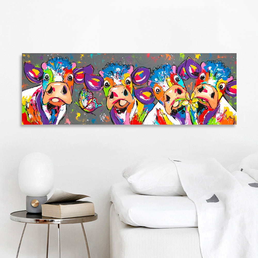ELECTROPRIME Colorful Cows Home Decoration Canvas Painting HD Inkjet Frameless Painting Core, Size:30×90cm