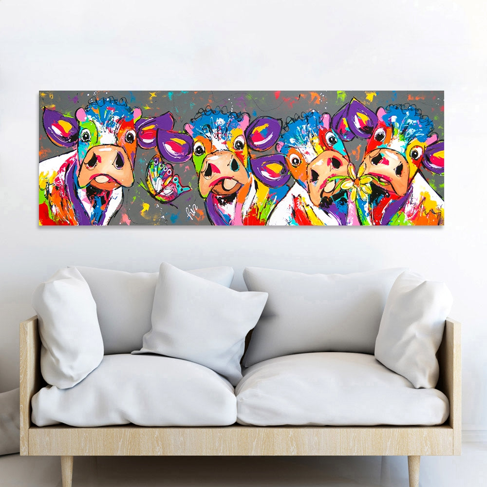 ELECTROPRIME Colorful Cows Home Decoration Canvas Painting HD Inkjet Frameless Painting Core, Size:30×90cm