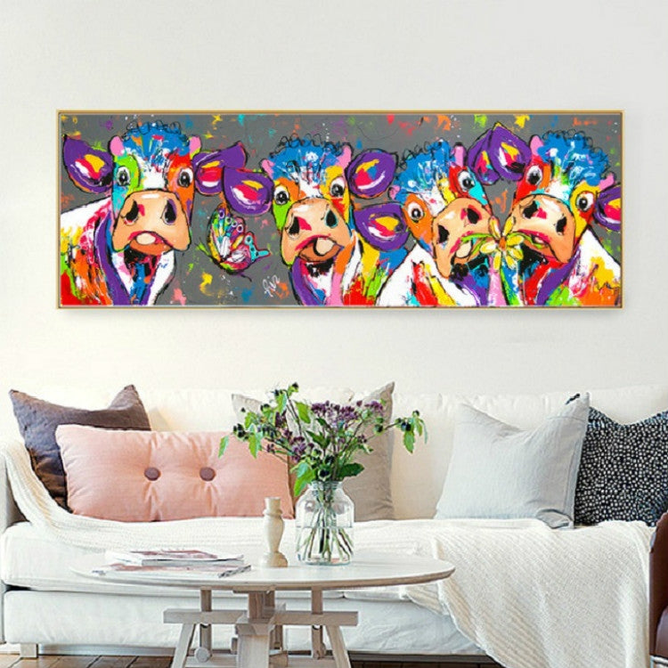 ELECTROPRIME Colorful Cows Home Decoration Canvas Painting HD Inkjet Frameless Painting Core, Size:30×90cm