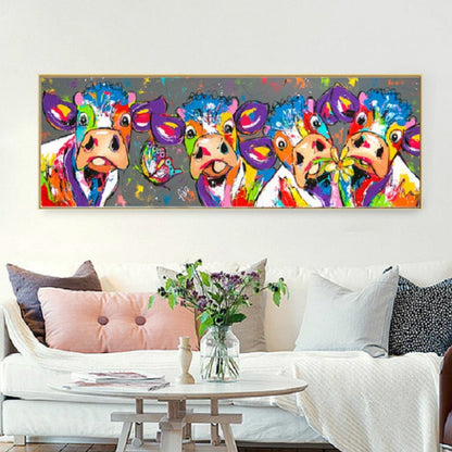 ELECTROPRIME Colorful Cows Home Decoration Canvas Painting HD Inkjet Frameless Painting Core, Size:30×90cm