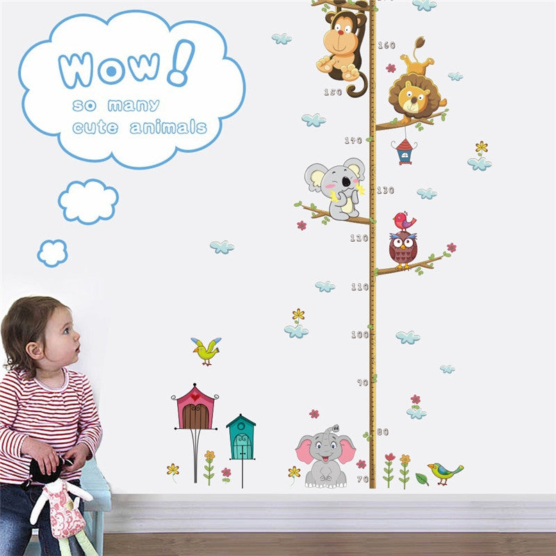 ELECTROPRIME Cartoon Animals Lion Monkey Owl Elephant Height Measure DIY Waterproof PVC Wall Sticker
