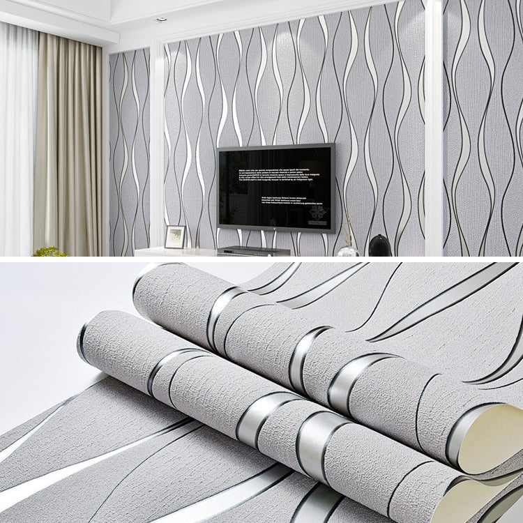 ELECTROPRIME Simple 3D Water Ripple Non-woven Wallpaper Home Decoration Wall Sticker(Light Grey)
