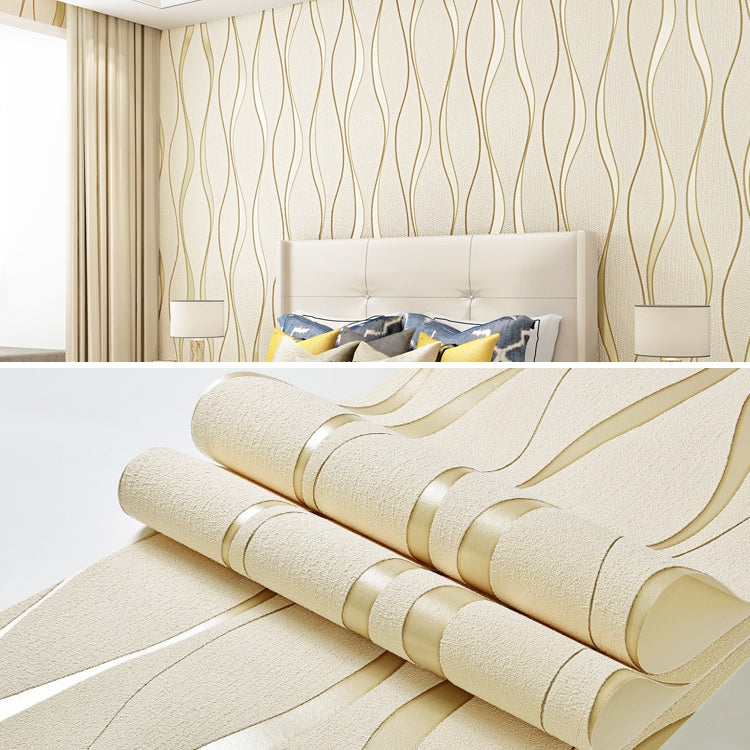ELECTROPRIME Simple 3D Water Ripple Non-woven Wallpaper Home Decoration Wall Sticker(Beige)