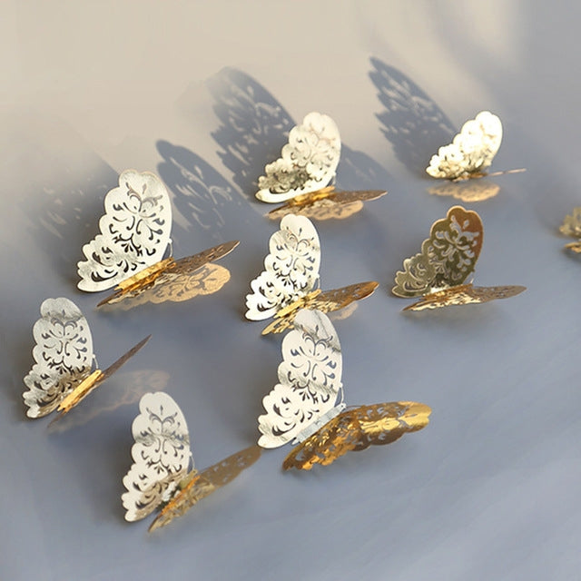 ELECTROPRIME 3D Wallpaper Home Decoration Hollow Butterfly Fridge Wall Stickers(Hollow Butterfly A type Gold)