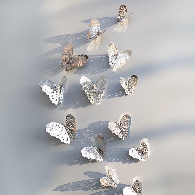 ELECTROPRIME 3D Wallpaper Home Decoration Hollow Butterfly Fridge Wall Stickers(Hollow Butterfly A type Silver)