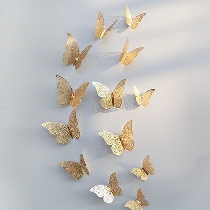 ELECTROPRIME 3D Wallpaper Home Decoration Hollow Butterfly Fridge Wall Stickers(Hollow Butterfly B type Gold)