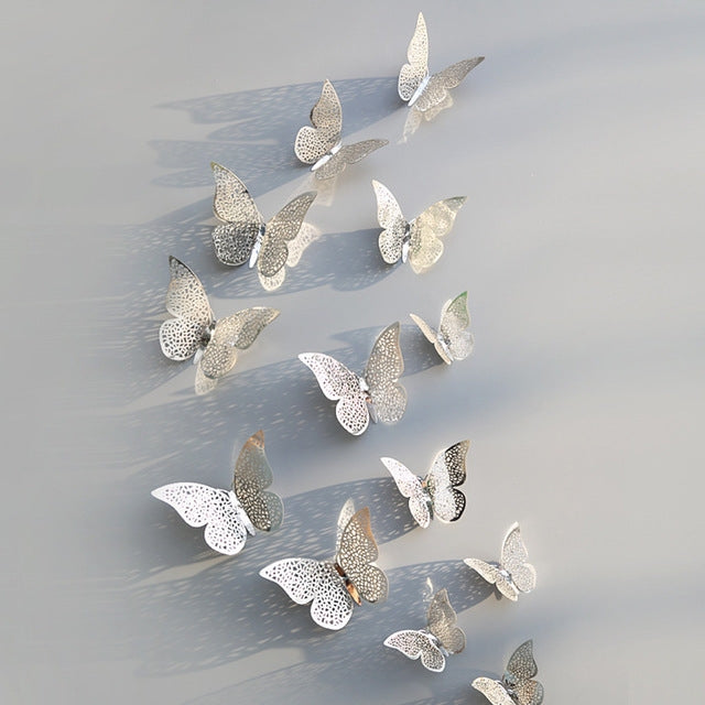 ELECTROPRIME 3D Wallpaper Home Decoration Hollow Butterfly Fridge Wall Stickers(Openwork Butterfly B type Silver)