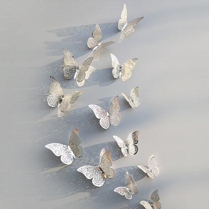 ELECTROPRIME 3D Wallpaper Home Decoration Hollow Butterfly Fridge Wall Stickers(Openwork Butterfly B type Silver)