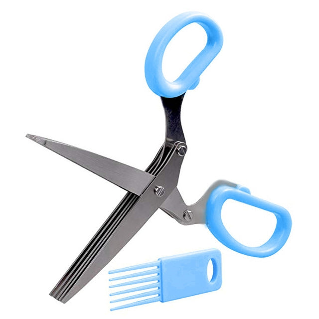 ELECTROPRIME Minced 5 Layers Basil Rosemary Kitchen Scissor Shredded Chopped Scallion Cutter(Blue)