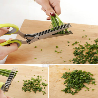ELECTROPRIME Minced 5 Layers Basil Rosemary Kitchen Scissor Shredded Chopped Scallion Cutter(Blue)