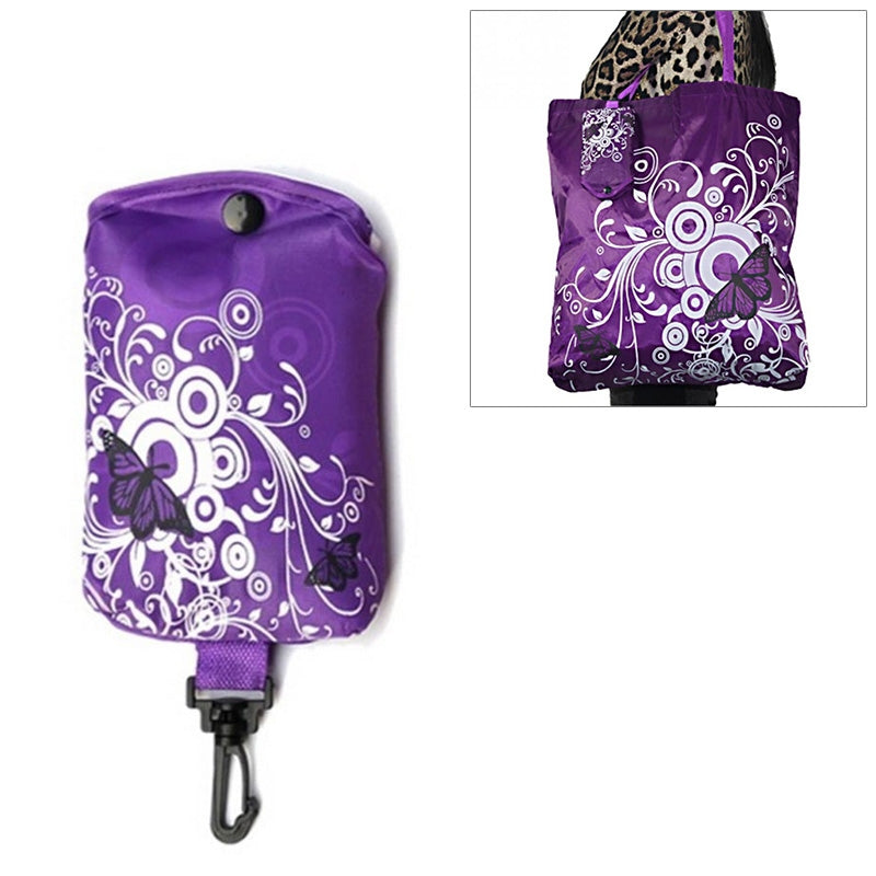 ELECTROPRIME Foldable Shopping Bag Butterfly Flower Oxford Fabric Shoulder Bag Reusable Tote Bag(Purple)