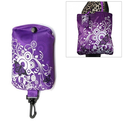 ELECTROPRIME Foldable Shopping Bag Butterfly Flower Oxford Fabric Shoulder Bag Reusable Tote Bag(Purple)