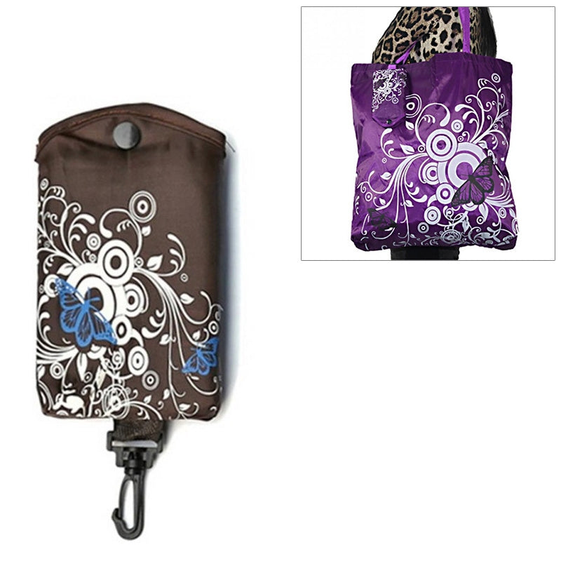 ELECTROPRIME Foldable Shopping Bag Butterfly Flower Oxford Fabric Shoulder Bag Reusable Tote Bag(Coffee)