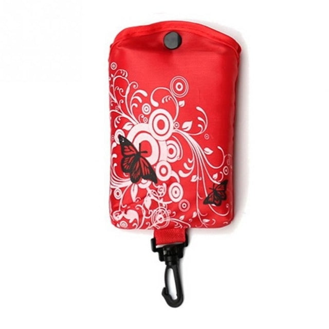 ELECTROPRIME Foldable Shopping Bag Butterfly Flower Oxford Fabric Shoulder Bag Reusable Tote Bag(Red)