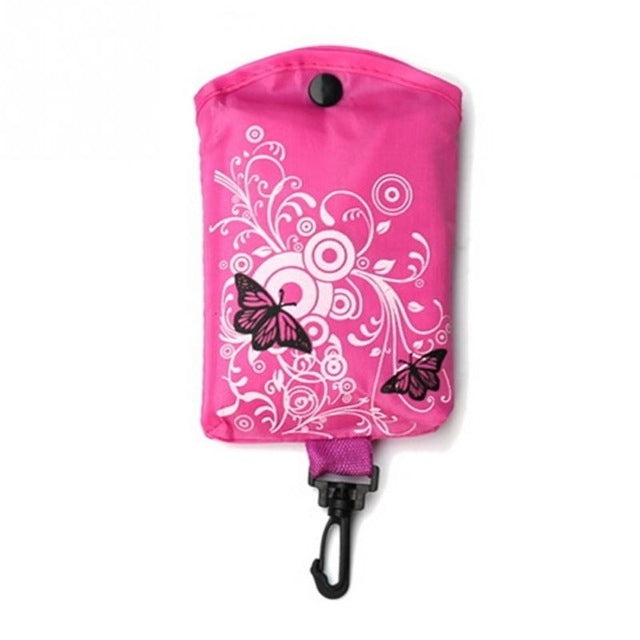 ELECTROPRIME Foldable Shopping Bag Butterfly Flower Oxford Fabric Shoulder Bag Reusable Tote Bag(Rose Red)