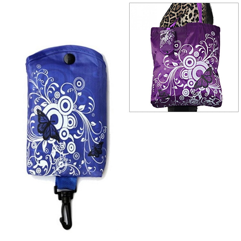ELECTROPRIME Foldable Shopping Bag Butterfly Flower Oxford Fabric Shoulder Bag Reusable Tote Bag(Sapphire Blue)