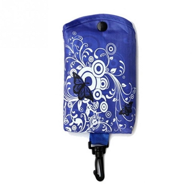 ELECTROPRIME Foldable Shopping Bag Butterfly Flower Oxford Fabric Shoulder Bag Reusable Tote Bag(Sapphire Blue)