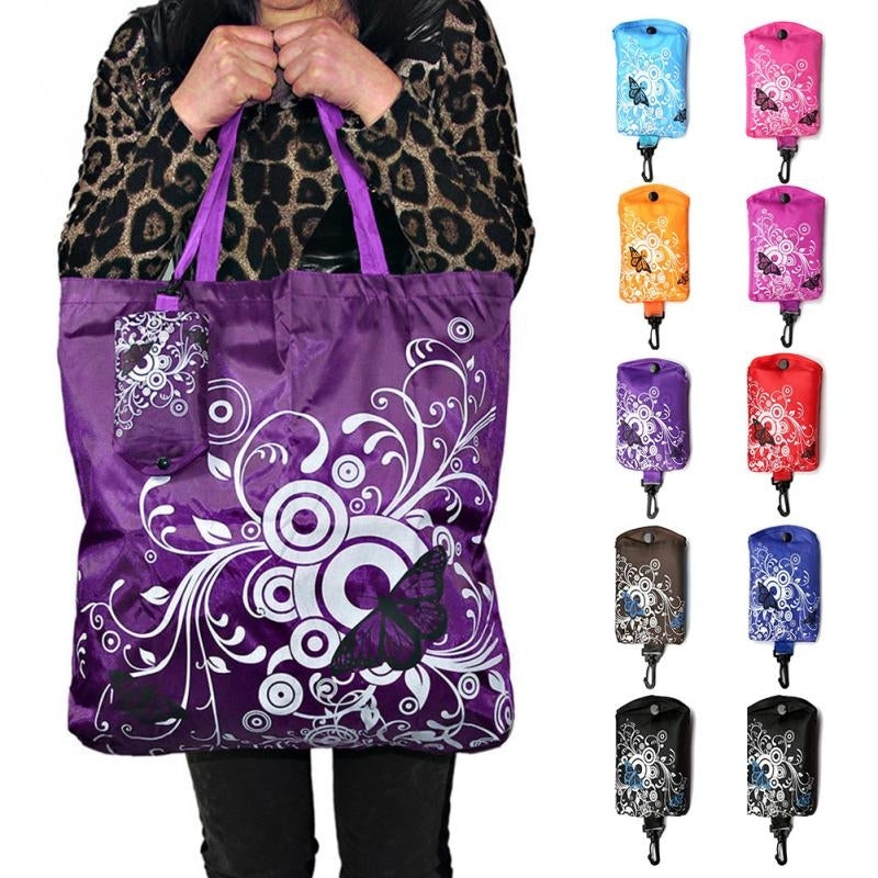 ELECTROPRIME Foldable Shopping Bag Butterfly Flower Oxford Fabric Shoulder Bag Reusable Tote Bag(Sapphire Blue)