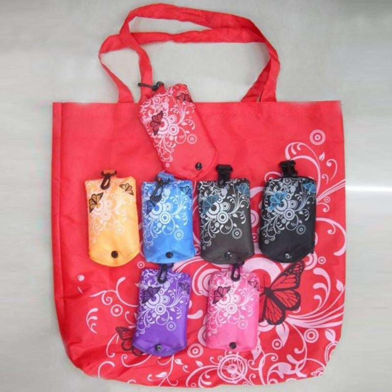 ELECTROPRIME Foldable Shopping Bag Butterfly Flower Oxford Fabric Shoulder Bag Reusable Tote Bag(Sapphire Blue)