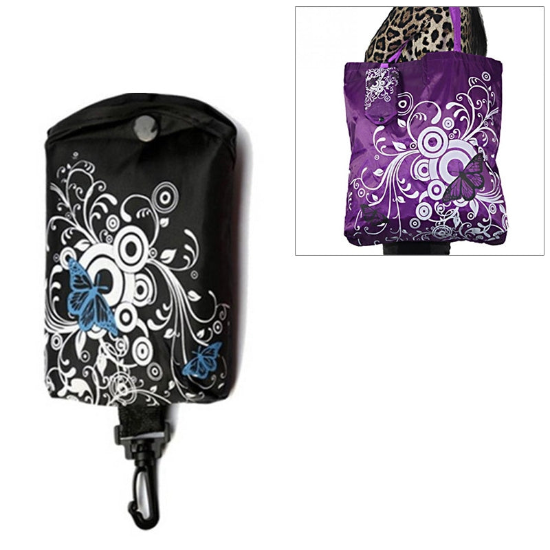 ELECTROPRIME Foldable Shopping Bag Butterfly Flower Oxford Fabric Shoulder Bag Reusable Tote Bag(Black)
