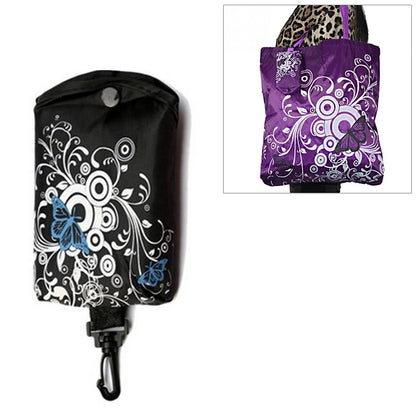 ELECTROPRIME Foldable Shopping Bag Butterfly Flower Oxford Fabric Shoulder Bag Reusable Tote Bag(Black)