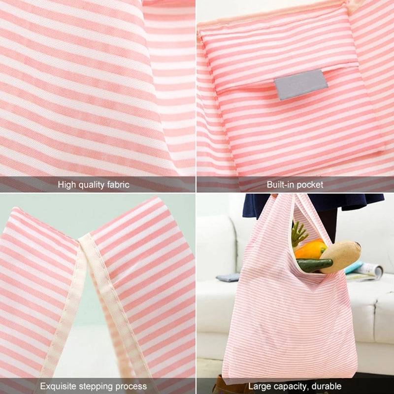 ELECTROPRIME Printing Foldable Shopping Bag Large-Capacity Storage Bags(Pink stripes)