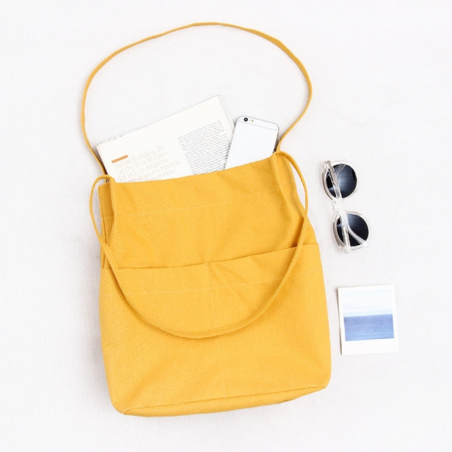 ELECTROPRIME Foldable Student Literary Canvas Shoulder Bag(Yellow)