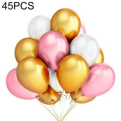 ELECTROPRIME 45 PCS 12 Inch Pearl Latex Balloons Birthday Wedding Party Decor with Colored Ribbon(Pink+gold+silver)