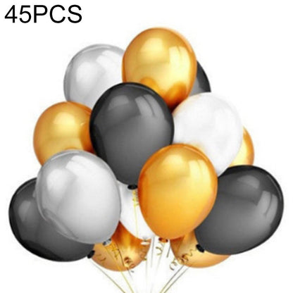 ELECTROPRIME 45 PCS 12 Inch Pearl Latex Balloons Birthday Wedding Party Decor with Colored Ribbon(Black + gold + silver)