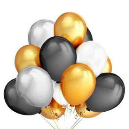 ELECTROPRIME 45 PCS 12 Inch Pearl Latex Balloons Birthday Wedding Party Decor with Colored Ribbon(Black + gold + silver)