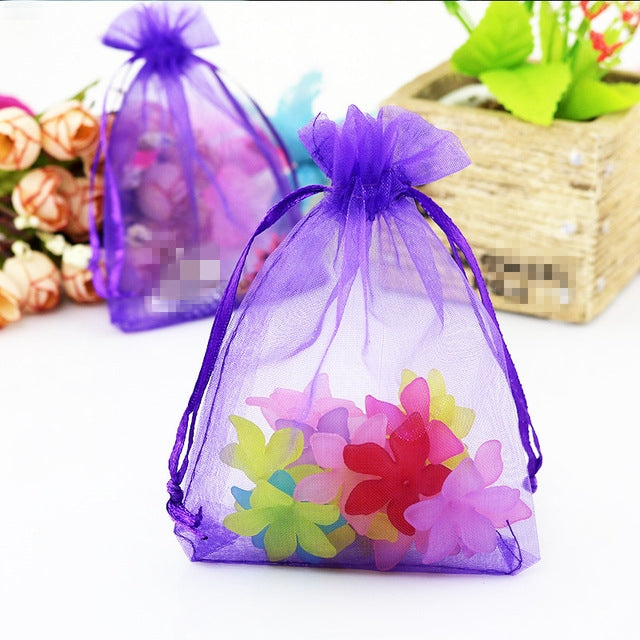ELECTROPRIME 100 PCS Organza Gift Bags Jewelry Packaging Bag Wedding Party Decoration, Size: 7x9cm(D12 Purple)