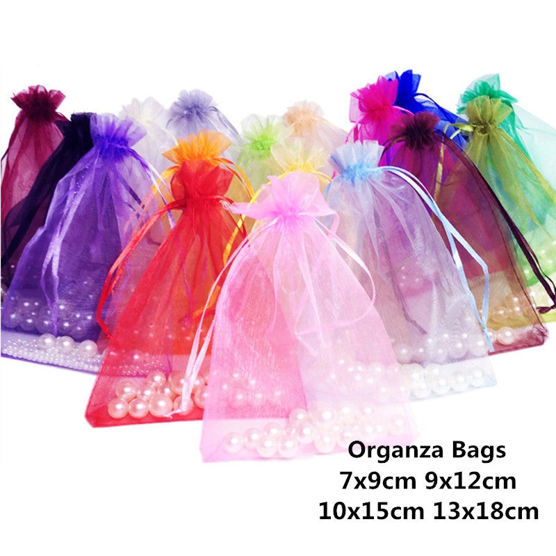 ELECTROPRIME 100 PCS Organza Gift Bags Jewelry Packaging Bag Wedding Party Decoration, Size: 7x9cm(D16 Lake Blue)