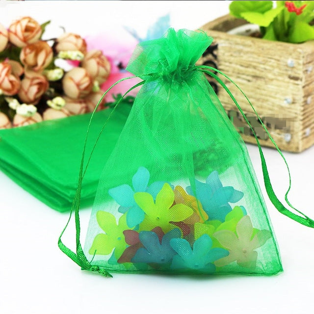 ELECTROPRIME 100 PCS Organza Gift Bags Jewelry Packaging Bag Wedding Party Decoration, Size: 7x9cm(D17 Green)
