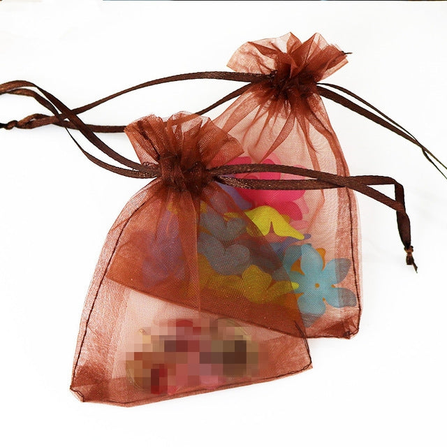 ELECTROPRIME 100 PCS Organza Gift Bags Jewelry Packaging Bag Wedding Party Decoration, Size: 7x9cm(D20 Brown)