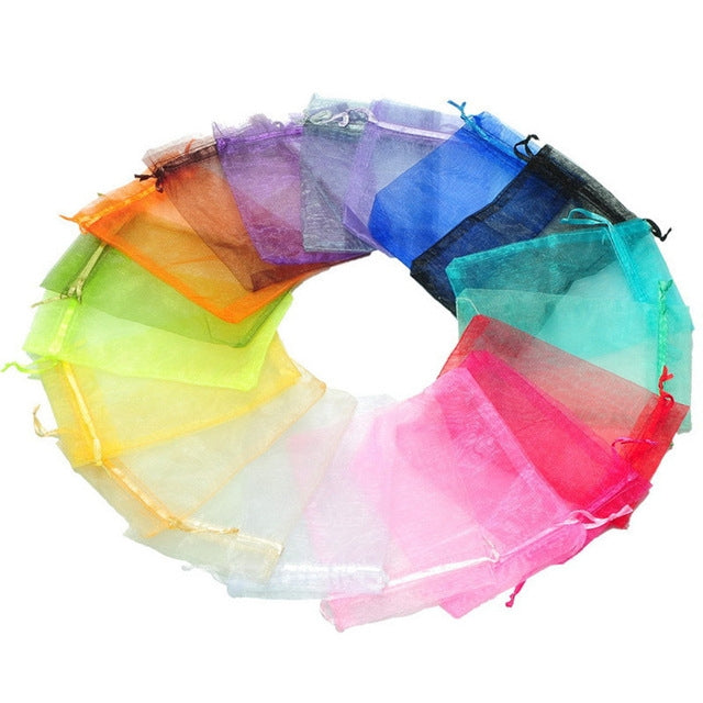 ELECTROPRIME 100 PCS Organza Gift Bags Jewelry Packaging Bag Wedding Party Decoration, Size: 7x9cm(D21 Random Color)