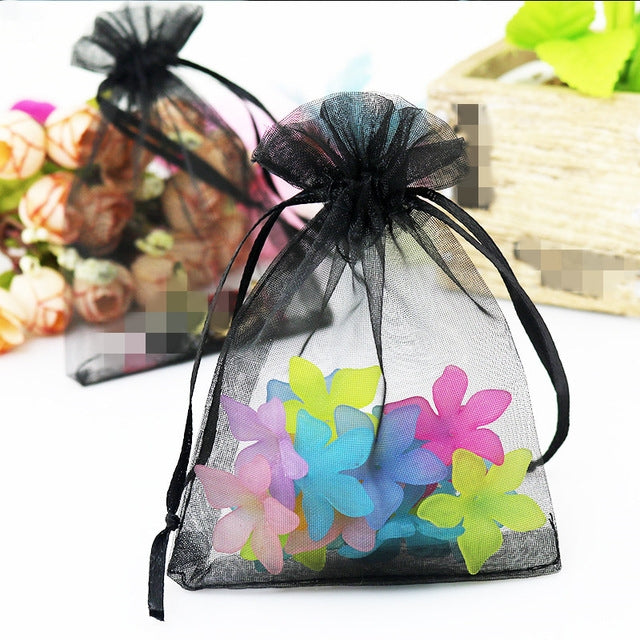 ELECTROPRIME 100 PCS Organza Gift Bags Jewelry Packaging Bag Wedding Party Decoration, Size: 7x9cm(D1 Black)