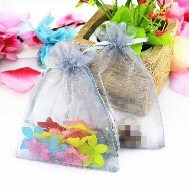 ELECTROPRIME 100 PCS Organza Gift Bags Jewelry Packaging Bag Wedding Party Decoration, Size: 7x9cm(D5 Silver Rrey)