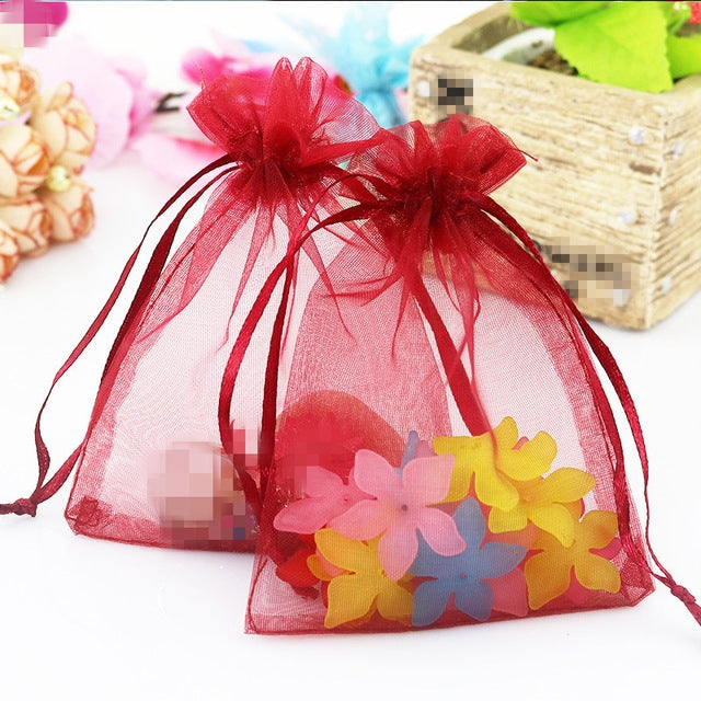 ELECTROPRIME 100 PCS Organza Gift Bags Jewelry Packaging Bag Wedding Party Decoration, Size: 7x9cm(D7 Wine Red)