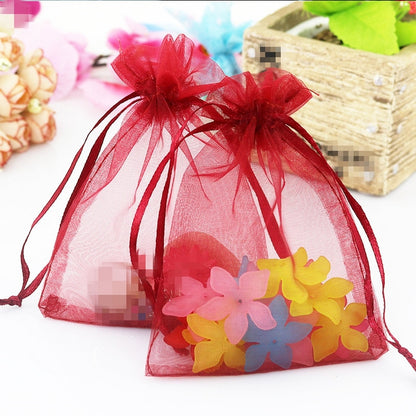 ELECTROPRIME 100 PCS Organza Gift Bags Jewelry Packaging Bag Wedding Party Decoration, Size: 7x9cm(D7 Wine Red)