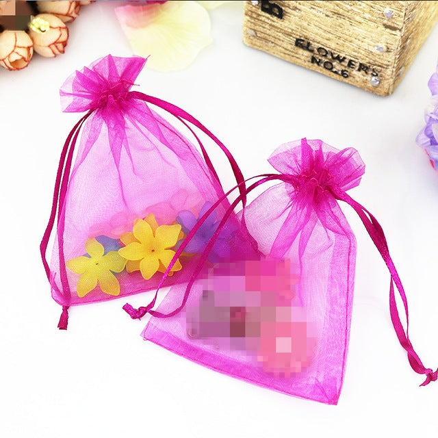 ELECTROPRIME 100 PCS Organza Gift Bags Jewelry Packaging Bag Wedding Party Decoration, Size: 7x9cm(D8 Rose Red)