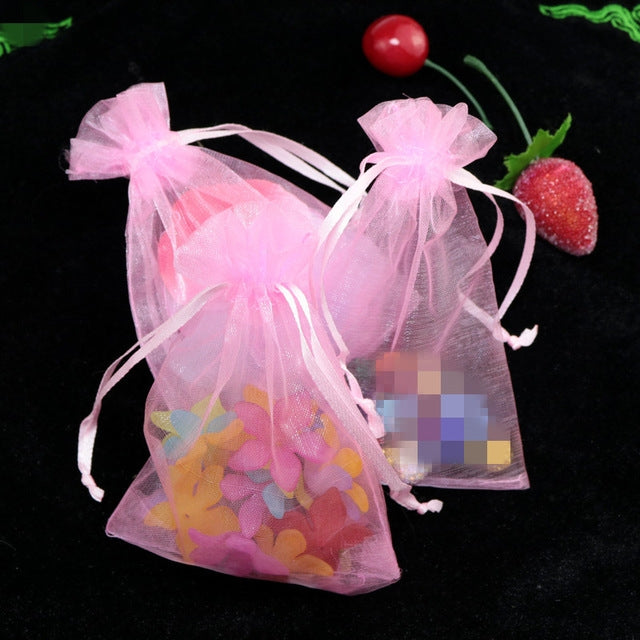 ELECTROPRIME 100 PCS Organza Gift Bags Jewelry Packaging Bag Wedding Party Decoration, Size: 7x9cm(D9 Pink)
