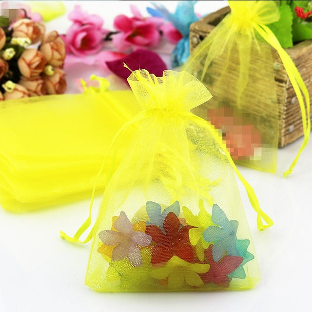 ELECTROPRIME 100 PCS Organza Gift Bags Jewelry Packaging Bag Wedding Party Decoration, Size: 7x9cm(D10 Yellow)