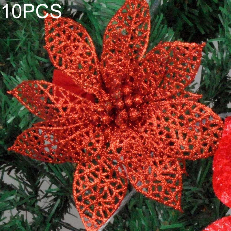 ELECTROPRIME 10 PCS 15cm Simulation Hollow Artificial Flower Children Birthday Party Decoration New Year Christmas Decor(Red)